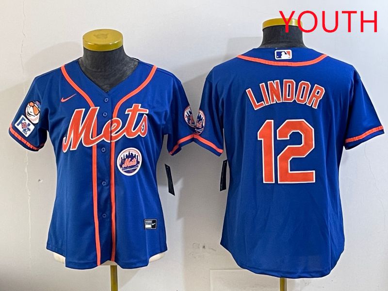 Youth New York Mets 12 Lindor Blue Game Fashion 2025 Nike MLB Jersey style 5